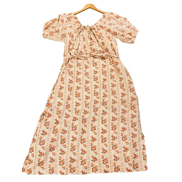 A Loves A Tie Scoop Neck Short Puff Sleeve Floral Print Belted Midi Dress - Picture 4 of 9